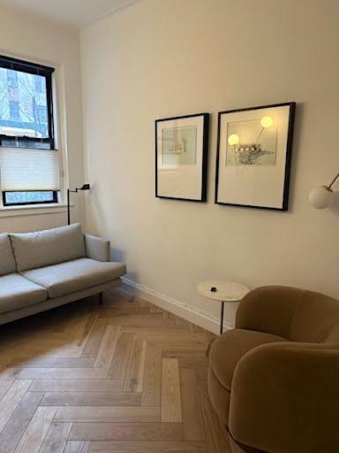 Flexible therapist office space in Upper East Side, NYC awaits, tailored with Couch, Corner, Floor, Interior Design, Living Room for therapists.